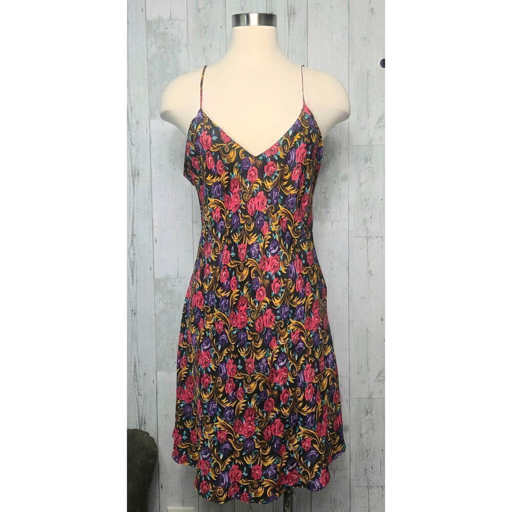 VTG Secret Images Washable Silk Floral Slip / Mini Dress Sz M